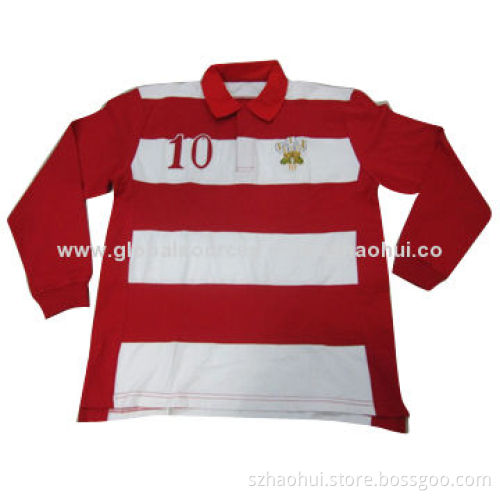 Men's yarn dyed polo shirt, long sleeve with printing